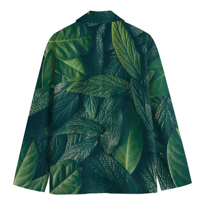 Green Leaves Print Men's Blazer