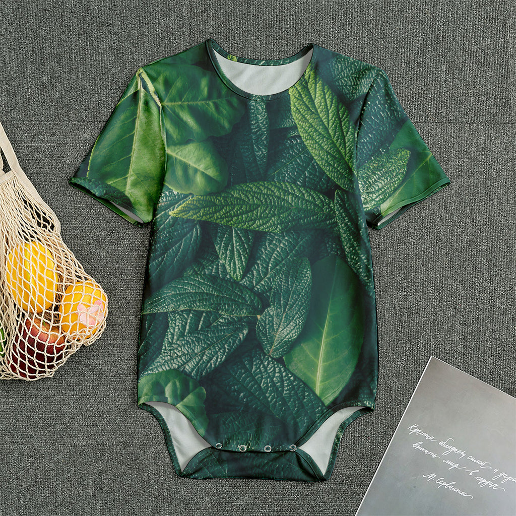 Green Leaves Print Men's Bodysuit