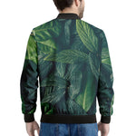 Green Leaves Print Men's Bomber Jacket