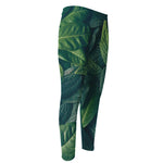 Green Leaves Print Men's Compression Pants