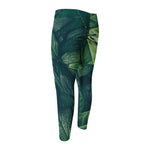 Green Leaves Print Men's Compression Pants