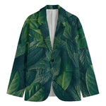 Green Leaves Print Men's Cotton Blazer
