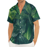 Green Leaves Print Men's Deep V-Neck Shirt