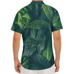 Green Leaves Print Men's Deep V-Neck Shirt