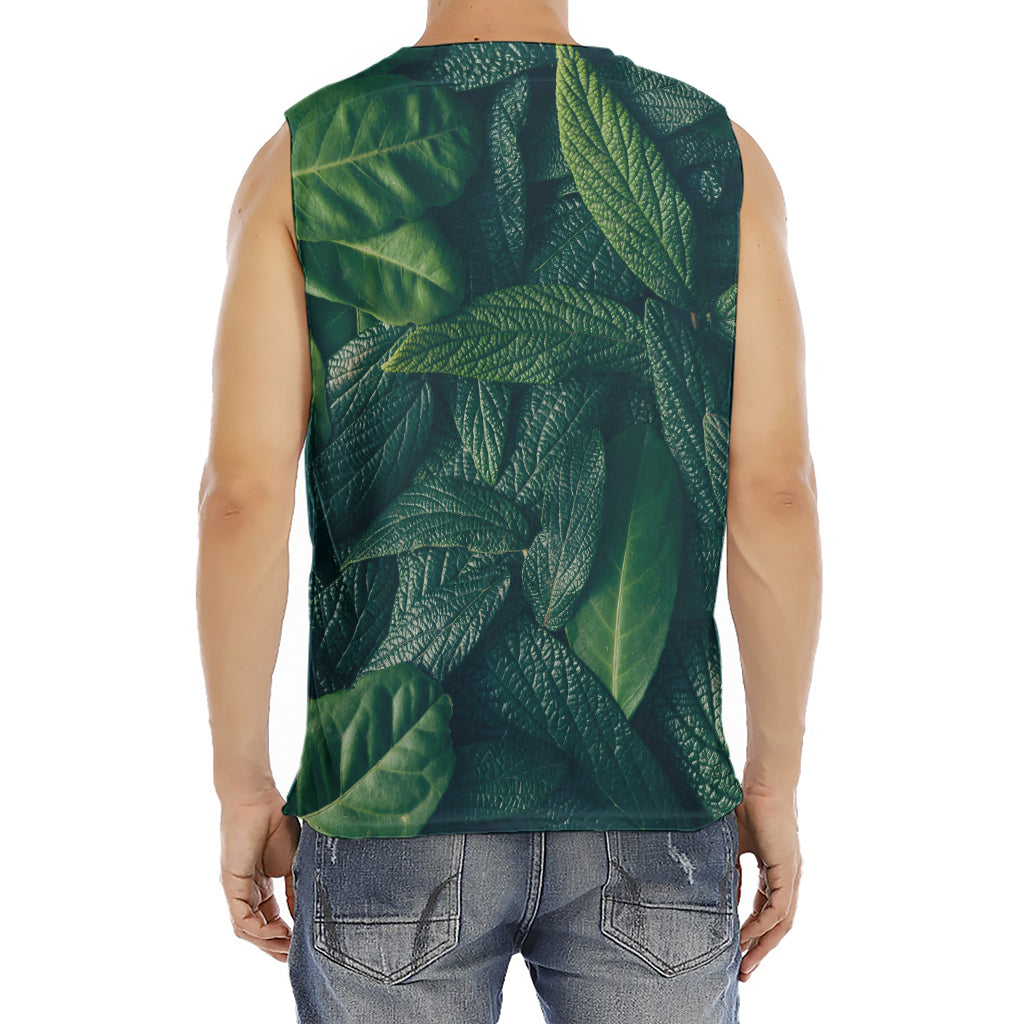 Green Leaves Print Men's Fitness Tank Top