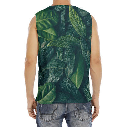 Green Leaves Print Men's Fitness Tank Top