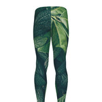 Green Leaves Print Men's leggings