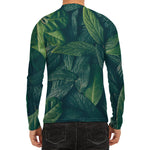 Green Leaves Print Men's Long Sleeve Rash Guard