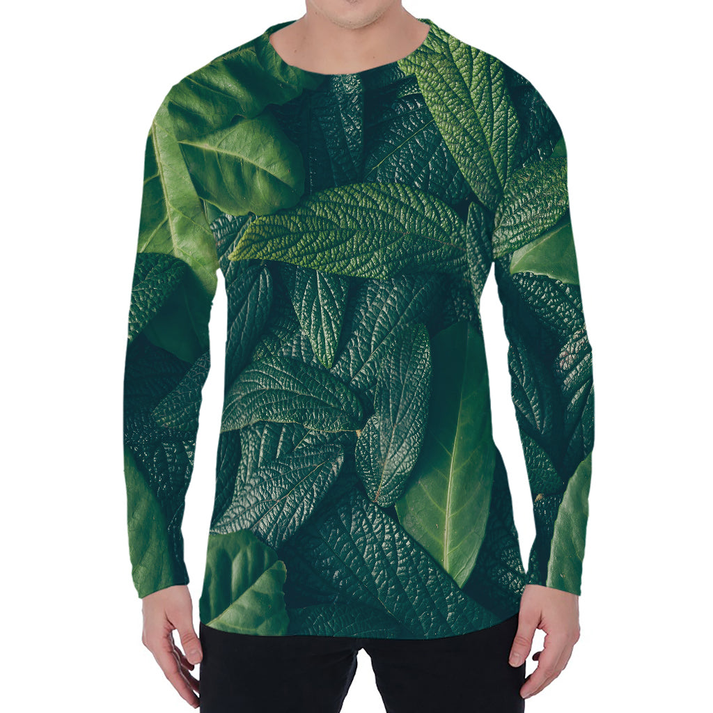 Green Leaves Print Men's Long Sleeve T-Shirt