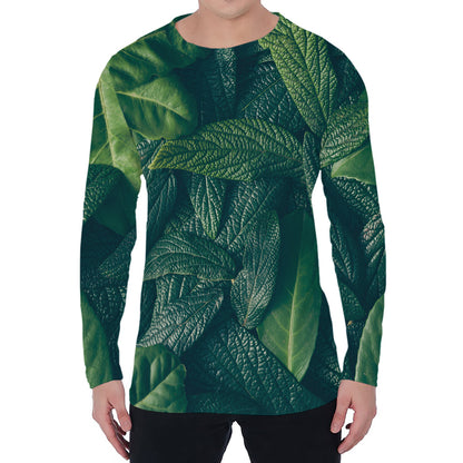 Green Leaves Print Men's Long Sleeve T-Shirt