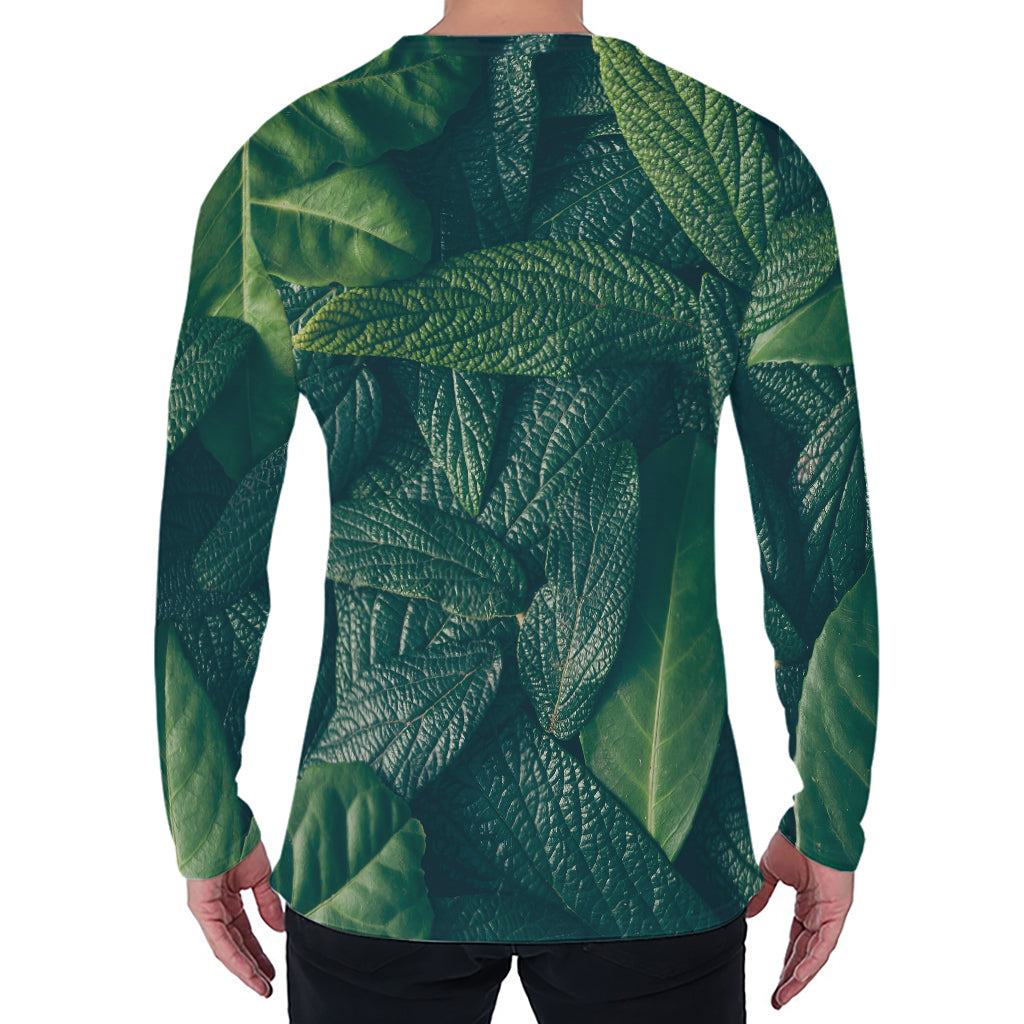 Green Leaves Print Men's Long Sleeve T-Shirt