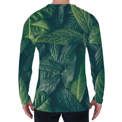 Green Leaves Print Men's Long Sleeve T-Shirt