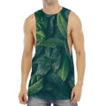 Green Leaves Print Men's Muscle Tank Top