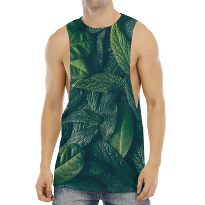 Green Leaves Print Men's Muscle Tank Top