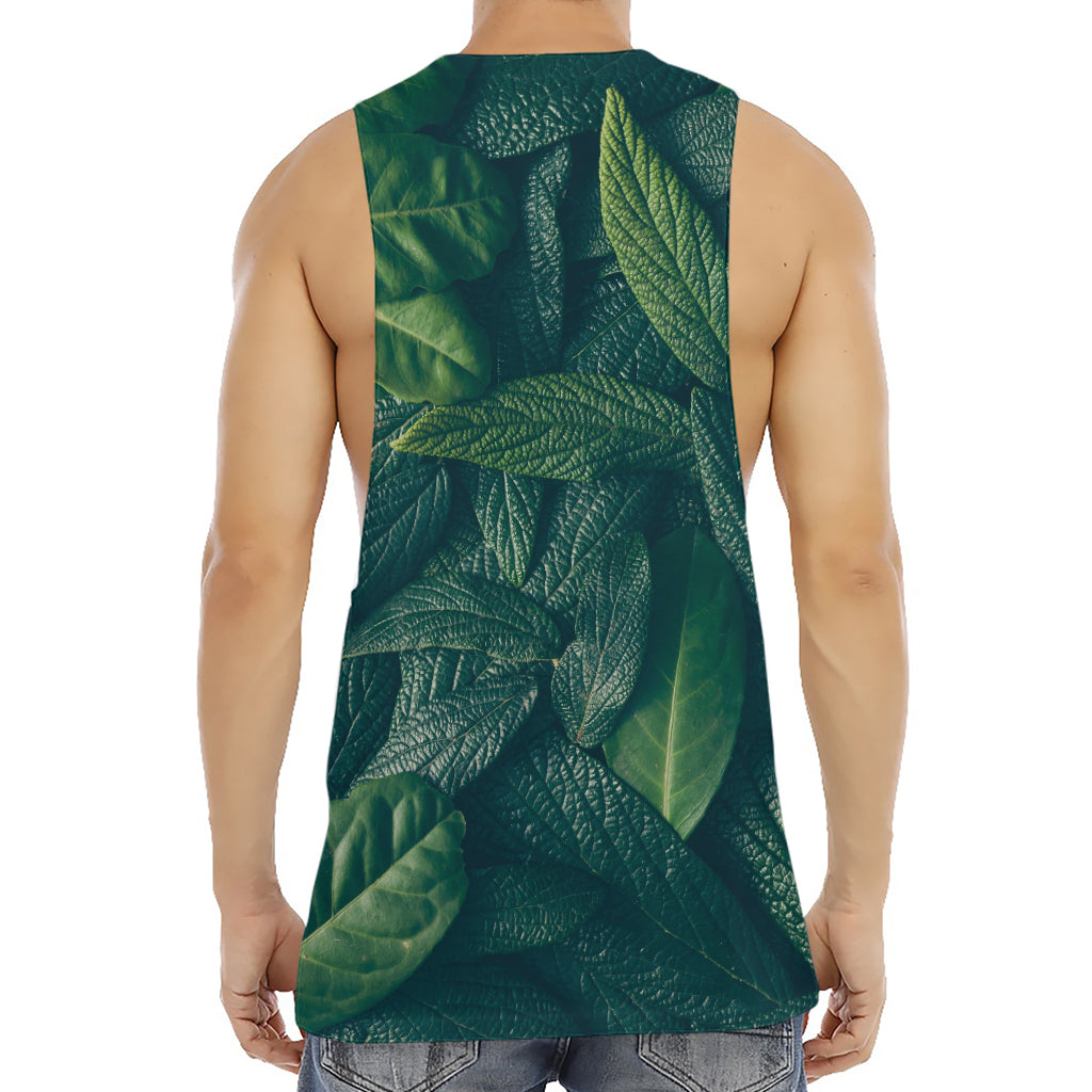 Green Leaves Print Men's Muscle Tank Top
