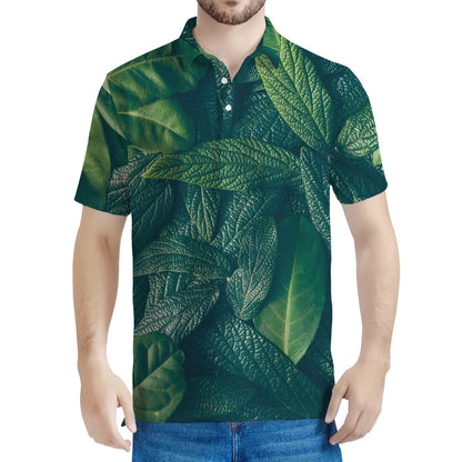 Green Leaves Print Men's Polo Shirt