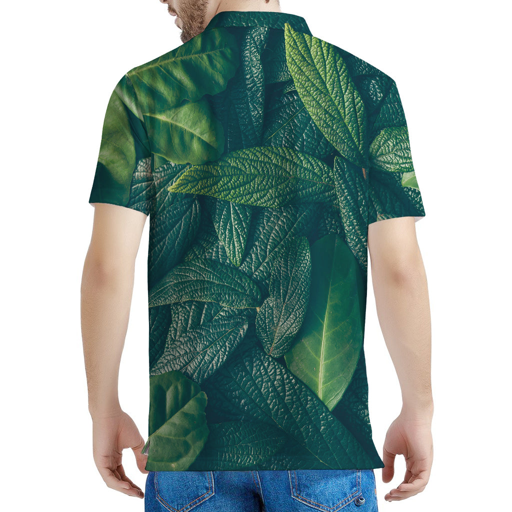 Green Leaves Print Men's Polo Shirt