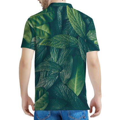 Green Leaves Print Men's Polo Shirt