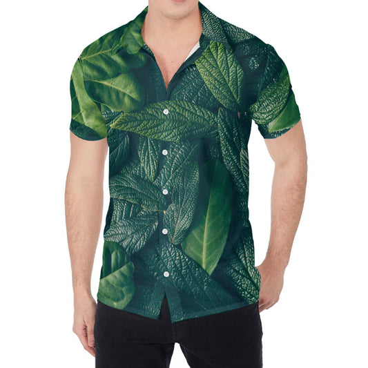 Green Leaves Print Men's Shirt