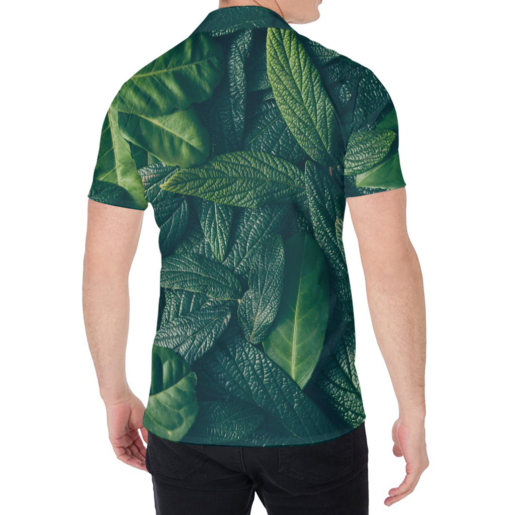 Green Leaves Print Men's Shirt