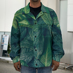 Green Leaves Print Men's Shirt Jacket