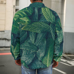 Green Leaves Print Men's Shirt Jacket