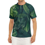 Green Leaves Print Men's Short Sleeve Rash Guard