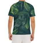 Green Leaves Print Men's Short Sleeve Rash Guard
