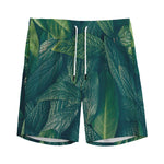 Green Leaves Print Men's Sports Shorts