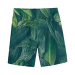 Green Leaves Print Men's Sports Shorts