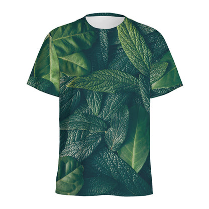 Green Leaves Print Men's Sports T-Shirt