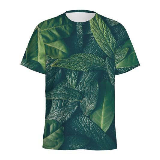 Green Leaves Print Men's Sports T-Shirt