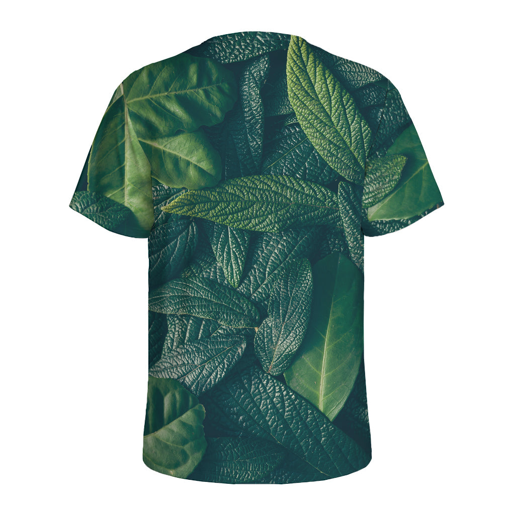 Green Leaves Print Men's Sports T-Shirt