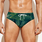 Green Leaves Print Men's Swim Briefs