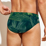 Green Leaves Print Men's Swim Briefs