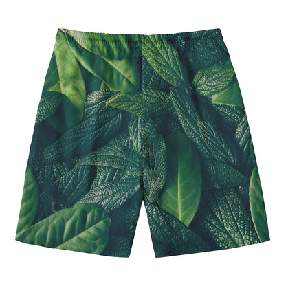 Green Leaves Print Men's Swim Trunks
