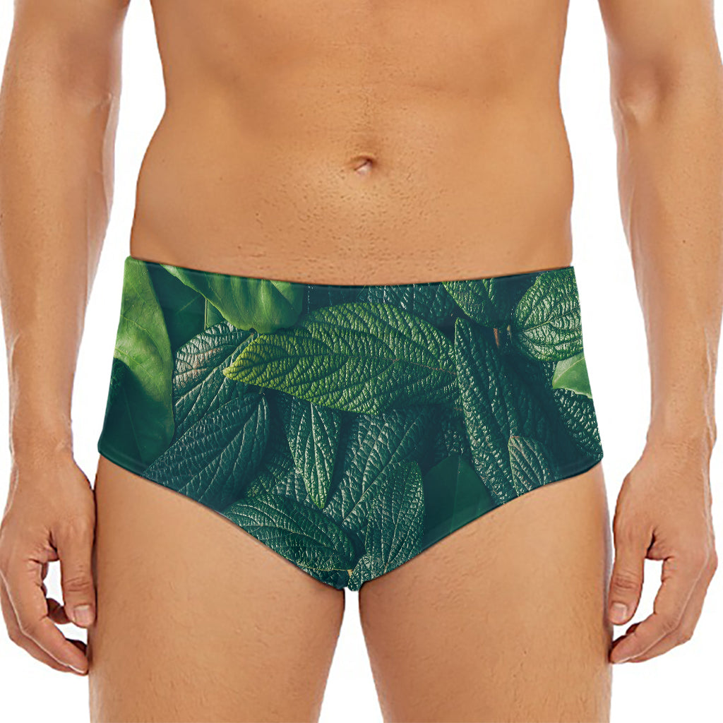 Green Leaves Print Men's Triangle Swim Briefs