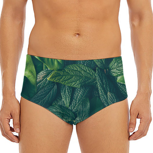 Green Leaves Print Men's Triangle Swim Briefs