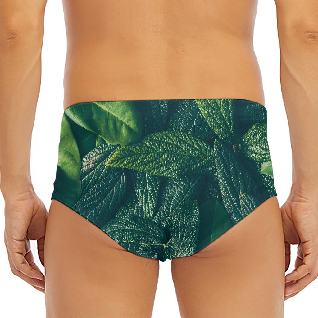 Green Leaves Print Men's Triangle Swim Briefs