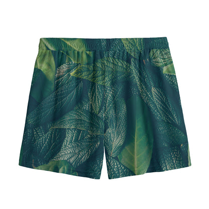 Green Leaves Print Mesh Shorts
