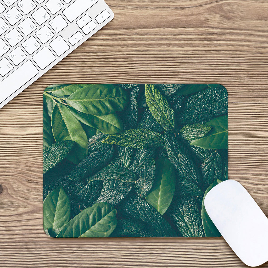 Green Leaves Print Mouse Pad