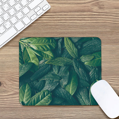 Green Leaves Print Mouse Pad