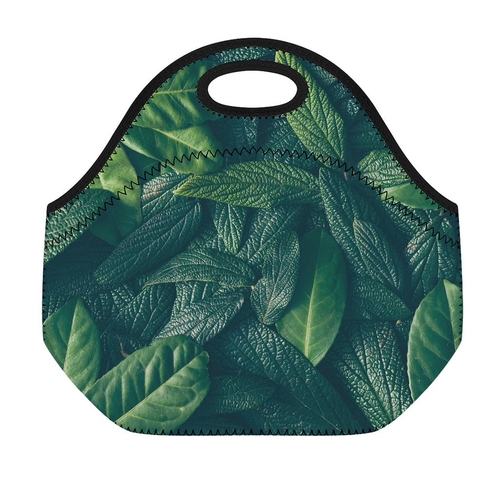 Green Leaves Print Neoprene Lunch Bag