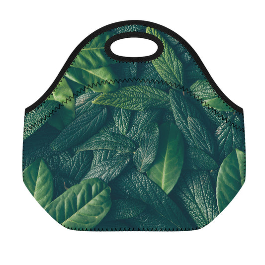 Green Leaves Print Neoprene Lunch Bag