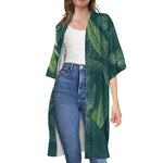 Green Leaves Print Open Front Beach Cover Up