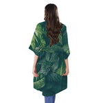 Green Leaves Print Open Front Beach Cover Up