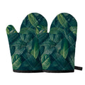 Green Leaves Print Oven Mitts