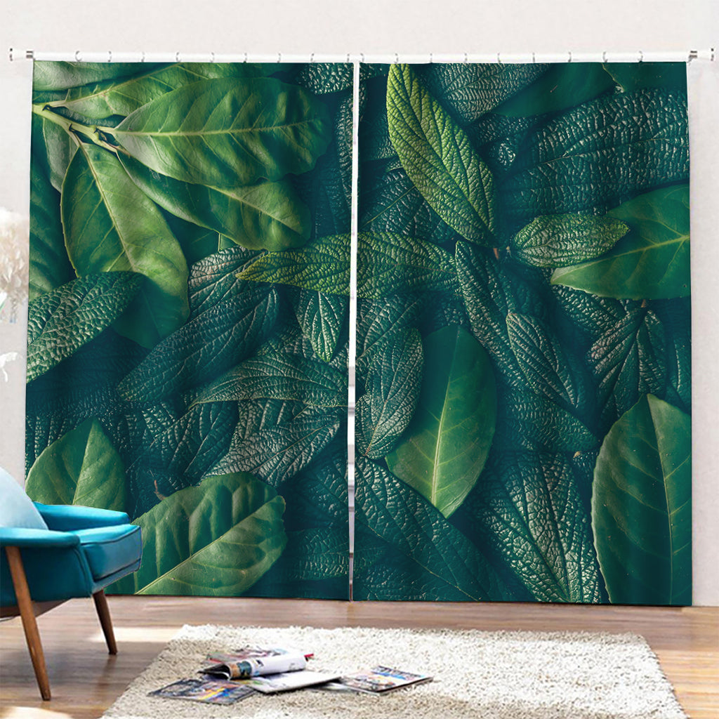 Green Leaves Print Pencil Pleat Curtains