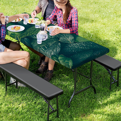 Green Leaves Print Picnic Table Cover
