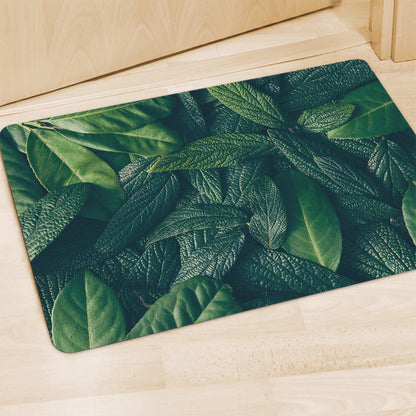 Green Leaves Print Polyester Doormat